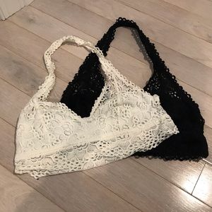 Lace Halter Bras 2-pc White & Black Size Junior Large Aerie Brand